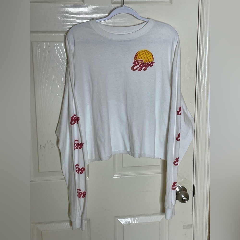 NWOT Kellogg's Women's Size XL Long Sleeve Eggo Waffle Logo Crop Top Raw Hem - Picture 6 of 16